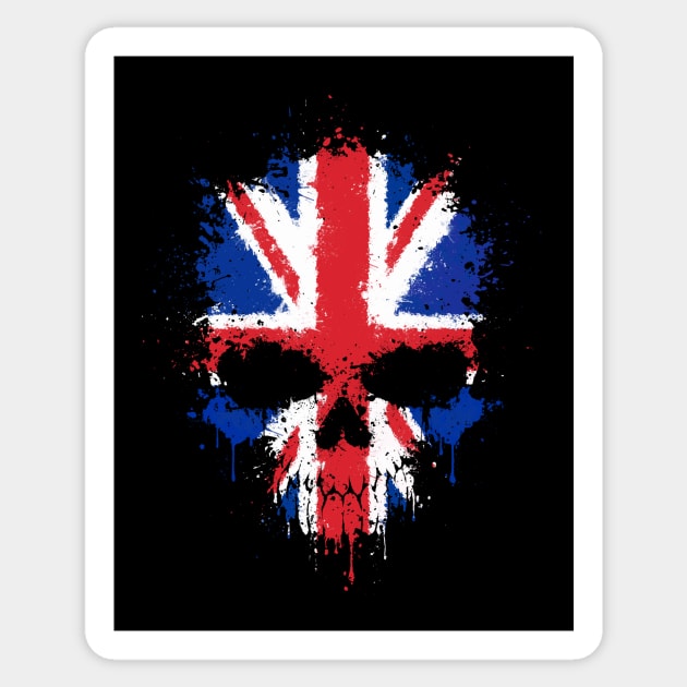 Chaotic Union Jack British Flag Splatter Skull Sticker by jeffbartels